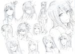  1girl expressions frown fusou_(kantai_collection) hair_ornament japanese_clothes kantai_collection long_hair monochrome open_mouth shirubaburu simple_background skirt smile solo sweatdrop traditional_media upper_body white_background 