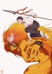  2boys akutsumi aotsuki_ushio beast_spear black_hair long_hair multiple_boys polearm short_hair spear tora_(ushio_to_tora) ushio_to_tora weapon 