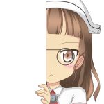  1girl :&lt; brown_eyes brown_hair glasses hat kantai_collection long_hair looking_at_viewer nagineko peeking_out roma_(kantai_collection) simple_background solo transparent_background 