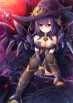  1girl akatuti bird black_hair breasts crow fantasy jewelry long_hair original red_eyes solo thigh-highs witch 