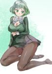  1girl breasts cleavage_cutout green_eyes green_hair large_breasts soga_no_tojiko thigh-highs touhou yohane 