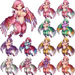  1girl breasts cleavage feathered_wings feathers harpy large_breasts looking_at_viewer monster_girl navel original pixel_art pointy_ears sb_(coco1) short_hair simple_background smile solo talons white_background wings 