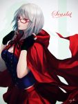  cape character_request glasses red_eyes silver_hair skirt suda_ayaka wonderland_wars 
