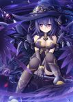  1girl akatuti bird black_hair breasts crow fantasy jewelry long_hair original red_eyes solo thigh-highs witch 