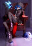 1boy blue_hair chair danball_senki danball_senki_w flower male_focus oozora_hiro red_eyes rojer18 rose sitting solo tagme 