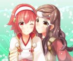  2girls armor artist_request brown_hair character_request fire_emblem fire_emblem_if hair_ornament hairband long_hair multiple_girls red_eyes redhead sakura_(fire_emblem_if) short_hair yellow_eyes 