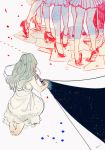  1girl cutting dotted_line dress from_behind maydell original scissors seiza sitting sketch solo_focus space star_(sky) tagme white_dress 