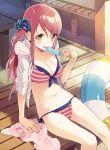  bikini booota breasts cleavage highres open_clothes open_shirt shirt swimsuit towel 