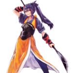  1girl blue_hair brown_eyes fire_emblem fire_emblem_if long_hair naginata oboro_(fire_emblem_if) polearm ponytail solo weapon 