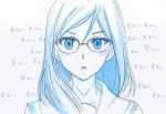  1girl :o blush glasses hibike!_euphonium highres monochrome potekite solo tanaka_asuka translation_request 