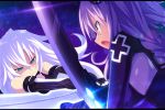  2girls black_heart choujigen_game_neptune fighting highres long_hair multiple_girls neptune_(choujigen_game_neptune) neptune_(series) noire purple_heart sword weapon 