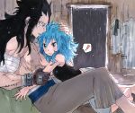  ! bandages black_hair blue_hair blush couple eyebrow_piercing fairy_tail gajeel_redfox hand_on_another&#039;s_chest hand_on_another&#039;s_head levy_mcgarden messy_hair nose_piercing piercing rusky shirtless spoken_exclamation_mark surprised wet wet_hair 