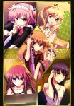  5girls absurdres ahoge black_hair blonde_hair blue_eyes brown_hair grisaia_no_kajitsu grisaia_no_rakuen gun headdress highres kazami_kazuki knife komine_sachi long_hair matsushima_michiru multiple_girls necktie nyantype official_art pink_hair redhead sakaki_yumiko short_hair suou_amane twintails very_long_hair weapon 