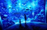  1girl aquarium blue fish nomiya_(no_38) original pleated_skirt skirt standing stuffed_animal stuffed_toy tagme teddy_bear 