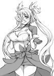  1girl blush breasts butterfly butterfly_eyepatch character_request choker cleavage dress eyepatch large_breasts long_hair monochrome original pas_(paxiti) pointy_ears solo twintails two_side_up 