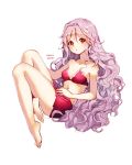  1girl absurdres bettols bikini breasts cleavage dated feet grey_hair highres long_hair navel original red_eyes small_breasts solo swimsuit 