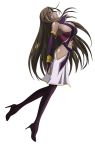  1girl armpits bare_shoulders boots breasts brown_hair dark_skin detached_sleeves grey_eyes high_heels high_school_dxd katerea_leviathan large_breasts long_hair profile revealing_clothes solo thigh-highs thigh_boots very_long_hair yxyyxy 