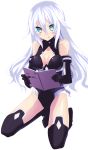  1girl absurdres bare_shoulders black_heart book breasts choujigen_game_neptune cleavage highres long_hair neptune_(series) noire planeptune solo symbol-shaped_pupils very_long_hair white_hair 