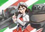  1girl brown_eyes brown_hair capelet detached_sleeves glasses headdress kantai_collection nam_(valckiry) open_mouth pince-nez roma_(kantai_collection) short_hair turret 