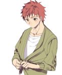  1boy dressing emiya_shirou fate/stay_night fate_(series) kotarou_(pixiv) orange_hair solo yellow_eyes 