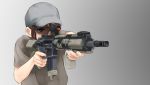  1girl aiming assault_rifle brown_hair foregrip genso goggles gun hat m4_carbine mark_18_cqbr operator original rifle scope solo weapon 