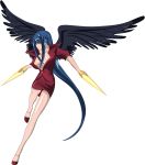  1girl black_wings blue_hair breasts cleavage covered_eyes high_collar high_school_dxd jewelry kalawarner large_breasts long_hair necklace office_lady solo very_long_hair white_background wings yxyyxy 