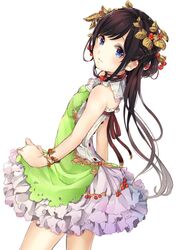  1girl ao_no_neko berries black_hair blue_eyes gradient_hair head_wreath long_hair multicolored_hair neck_ribbon original ribbon silver_hair skirt skirt_hold solo standing 