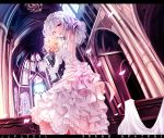  1girl :d bouquet bridal_veil character_name choker church cross dress drill_hair flower grey_hair haruka_natsuki idolmaster idolmaster_cinderella_girls june kanzaki_ranko looking_at_viewer open_mouth petals rose smile solo twin_drills veil wedding_dress 