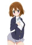  1girl brown_eyes brown_hair doyagao highres hirasawa_yui k-on! mochimiya_hocchi no_legwear pose school_uniform short_hair standing 