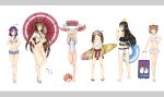  2_fuel_4_ammo_11_steel 6+girls absurdres alternate_costume ball barefoot beachball bikini clothes_around_waist denim denim_shorts double_bun failure_penguin hair_bun hat highleg highleg_swimsuit highres i-58_(kantai_collection) innertube jacket jacket_around_waist kantai_collection long_hair luggage miss_cloud multiple_girls nagato_(kantai_collection) naka_(kantai_collection) navel one-piece_swimsuit ponytail reon-shi revision ro-500_(kantai_collection) rubber_duck ryuujou_(kantai_collection) sandals short_hair shorts surfboard swimsuit taigei_(kantai_collection) twintails umbrella yamato_(kantai_collection) yukkuri_shiteitte_ne 