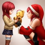  2girls bon_nob child christmas detached_sleeves dual_persona hat looking_at_another love_live!_school_idol_festival love_live!_school_idol_project multiple_girls nishikino_maki redhead santa_costume santa_hat short_hair smile stuffed_animal stuffed_toy teddy_bear time_paradox violet_eyes young 