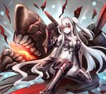  1girl aircraft_carrier_hime breasts kantai_collection long_hair one_side_up red_eyes shinkaisei-kan solo sumapan torn_clothes white_hair 