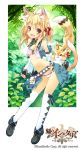  age_of_ishtaria animal_ears belt blonde_hair brown_eyes cat cat_ears copyright_name crop_top detached_sleeves fang forest horns midriff nature navel open_mouth panties ribbon saeki_touma shoes short_hair showgirl_skirt side-tie_panties smile tail thigh-highs underwear 