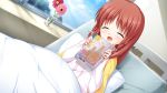  angel_beats! bed flower game_cg long_hair na-ga otonashi_hatsune pajamas redhead sunflower 