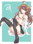  1girl ahoge blue_eyes brown_hair chako_(chakoxxx) hairband highres japanese_clothes kantai_collection kongou_(kantai_collection) long_hair nontraditional_miko one_eye_closed solo torn_clothes 