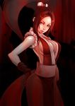  1girl breasts brown_eyes brown_hair cleavage fatal_fury gloves highres huge_breasts japanese_clothes king_of_fighters large_breasts long_hair looking_at_viewer pelvic_curtain ponytail revealing_clothes s.n.x shiranui_mai sideboob snk solo 
