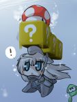  ! 1girl blue_eyes blush_stickers chibi commentary_request gameplay_mechanics gomasamune kantai_collection long_hair open_mouth sketch splatoon spoken_exclamation_mark squid super_mario_bros. super_mushroom swimming u-511_(kantai_collection) underwater 