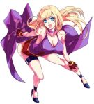  1girl bare_shoulders belt blonde_hair blue_eyes bonne_jenet bracelet breasts choker cleavage dress fatal_fury fingerless_gloves gloves high_heels jewelry king_of_fighters large_breasts long_hair looking_at_viewer looking_up makeup mark_of_the_wolves open_mouth qorgo13 snk solo 