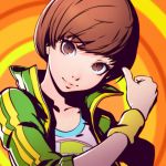  1girl brown_eyes brown_hair ilya_kuvshinov looking_at_viewer persona persona_4 persona_4:_dancing_all_night revision satonaka_chie short_hair solo sweatband track_jacket upper_body 