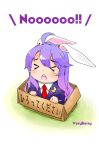  &gt;_&lt; 1girl ahoge animal_ears berry_jou box chibi crescent crescent_moon highres long_hair long_sleeves moon necktie open_mouth purple_hair rabbit_ears reisen_udongein_inaba solo tears touhou 