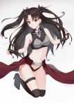  1girl archer archer_(cosplay) armor black_hair blue_eyes breasts cosplay fate/stay_night fate_(series) fingerless_gloves gloves green_eyes long_hair midriff panties smile solo tohsaka_rin toosaka_rin twintails two_side_up underwear you06 