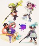  aqua_hair baseball_cap beanie bunny_shake dark_skin fang green_hair hat inkling mask purple_hair red_eyes splatoon super_soaker violet_eyes 