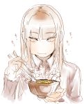  1girl bowl chopsticks eating food hime_cut long_hair m09_toro original simple_background sketch solo white_background 