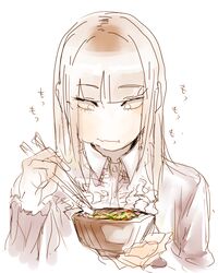  1girl bowl chopsticks eating food hime_cut long_hair m09_toro original simple_background sketch solo white_background 