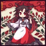  1girl animal_ears brooch brown_hair heart imaizumi_kagerou jewelry long_hair lowres nail_polish pote_(ptkan) red_eyes red_nails solo touhou wide_sleeves wolf_ears 