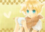  aqua_eyes blonde_hair cup heart hidacafe kagamine_len male short_hair solo vocaloid 