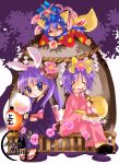  animal_ears bunny_ears bunny_tail candy_apple cotton_candy dog_ears dog_tail highres hiiragi_kagami hiiragi_tsukasa izumi_konata japanese_clothes kimono lucky_star nyanmilla rabbit_ears rock sandals tail takoyaki yukata 