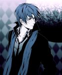  blue_eyes blue_hair formal kaito male necktie scarf short_hair solo suit vocaloid 