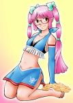  chabudai cheerleader detached_sleeves glasses halter halterneck kanda_aoi midriff navel osu!_tatakae!_ouendan pink_hair pom_poms smile 