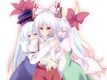  dual_persona ex-keine ex_keine fujiwara_no_mokou hair_ribbon hat horns kamishirasawa_keine kyuubi_(artist) long_hair red_eyes ribbon silver_hair tail touhou 